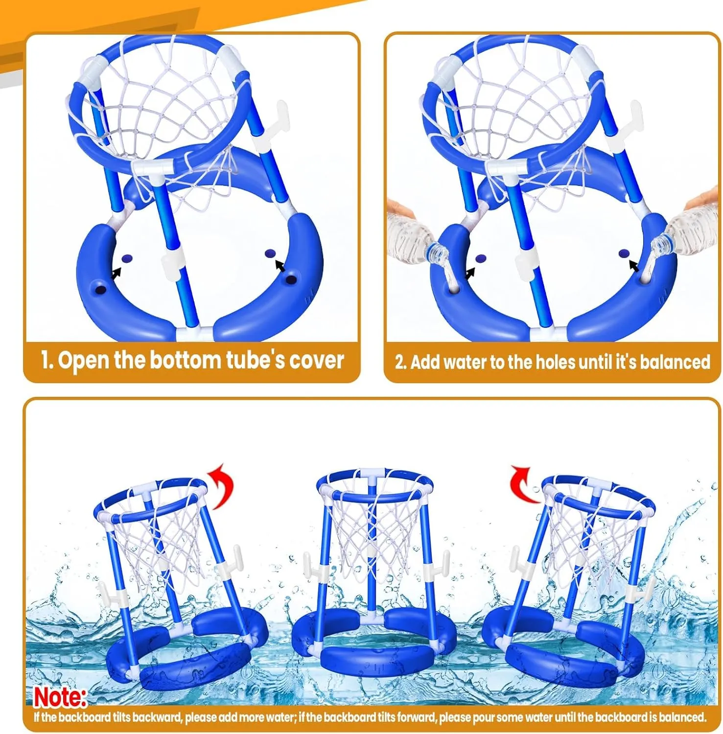 SpringFlower Pool Basketball Hoop, Summer Swimming Pool Floating Basketball Pool Toy, 2 in 1 Kids & Adults Summer Pool Outdoor Play with Ring Toss, 2 Pcs Balls,Pump, Blue
