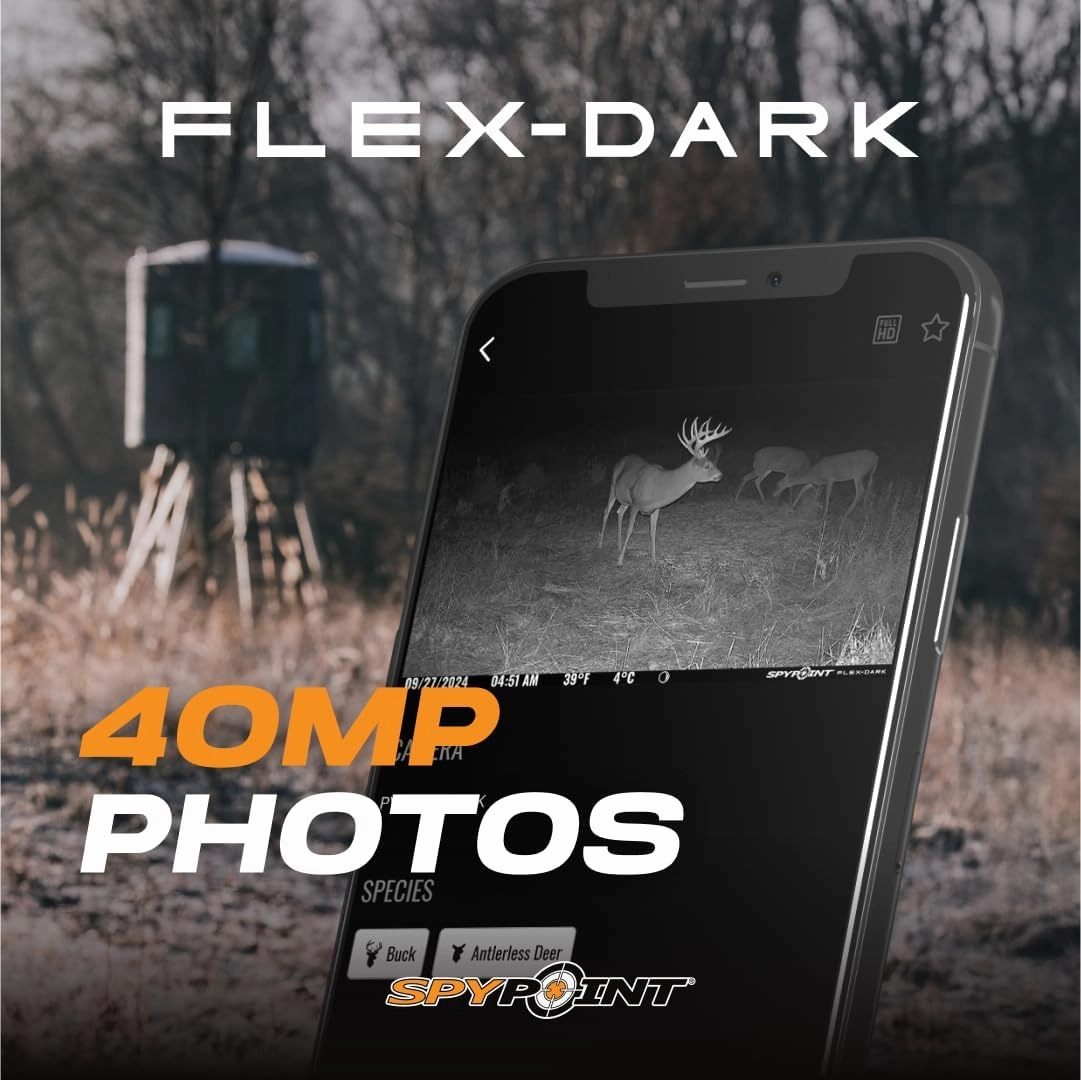 SPYPOINT Flex-Dark Cellular Trail Camera, 40MP Photos, 1080p Video   Sound, No-Glow Game Camera, Hunting Night Vision, Motion Activated,100ft Detection, No WiFi Needed Trail Cam
