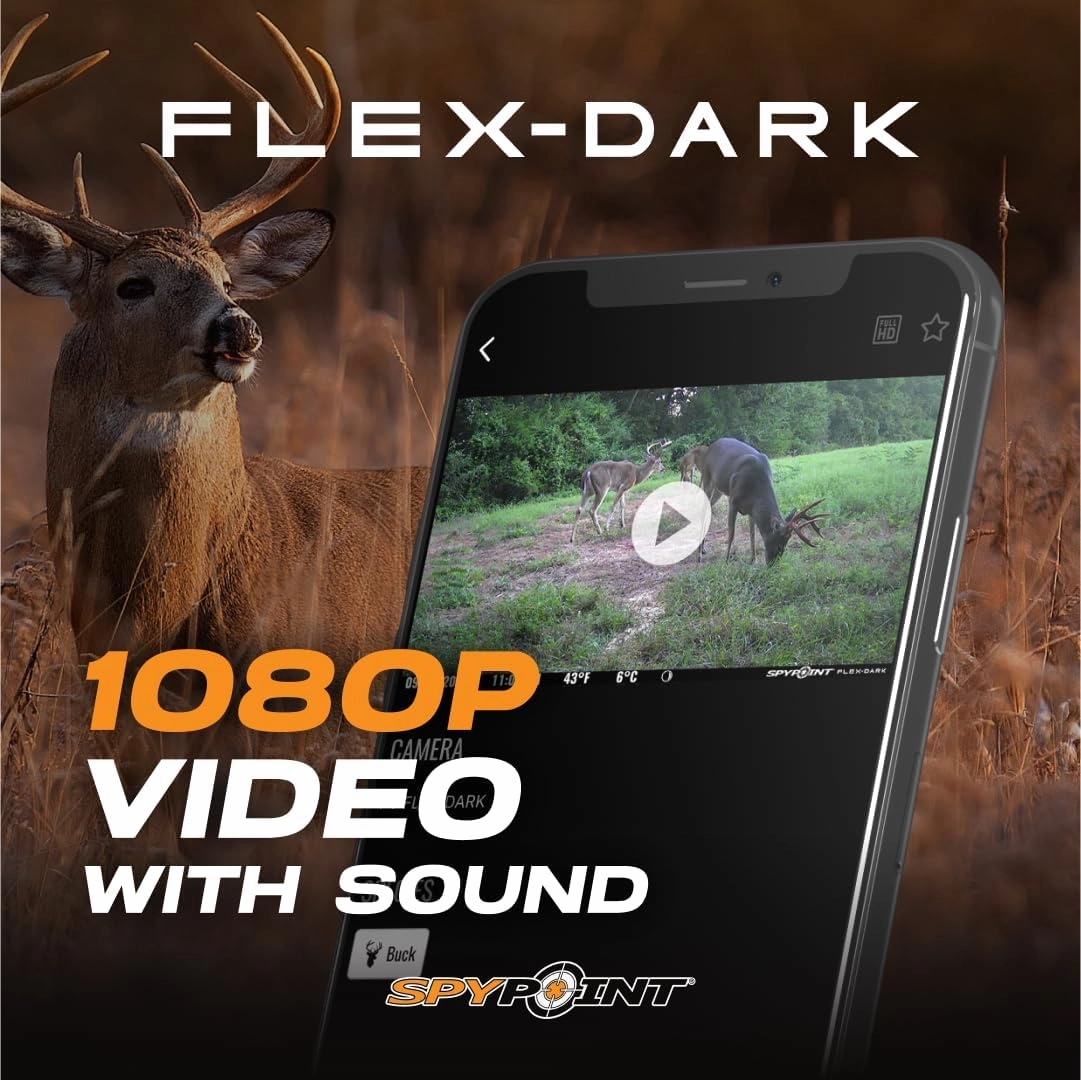 SPYPOINT Flex-Dark Cellular Trail Camera, 40MP Photos, 1080p Video   Sound, No-Glow Game Camera, Hunting Night Vision, Motion Activated,100ft Detection, No WiFi Needed Trail Cam
