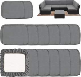 Sqodok Outdoor Cushion Covers 14Pcs Patio Cushion Slipcovers, Replacement Waterproof with Zipper for 6-Seaters Sofa, Outdoor Furniture Cushion Slipcovers Set Seat and Back, Covers Only, Grey