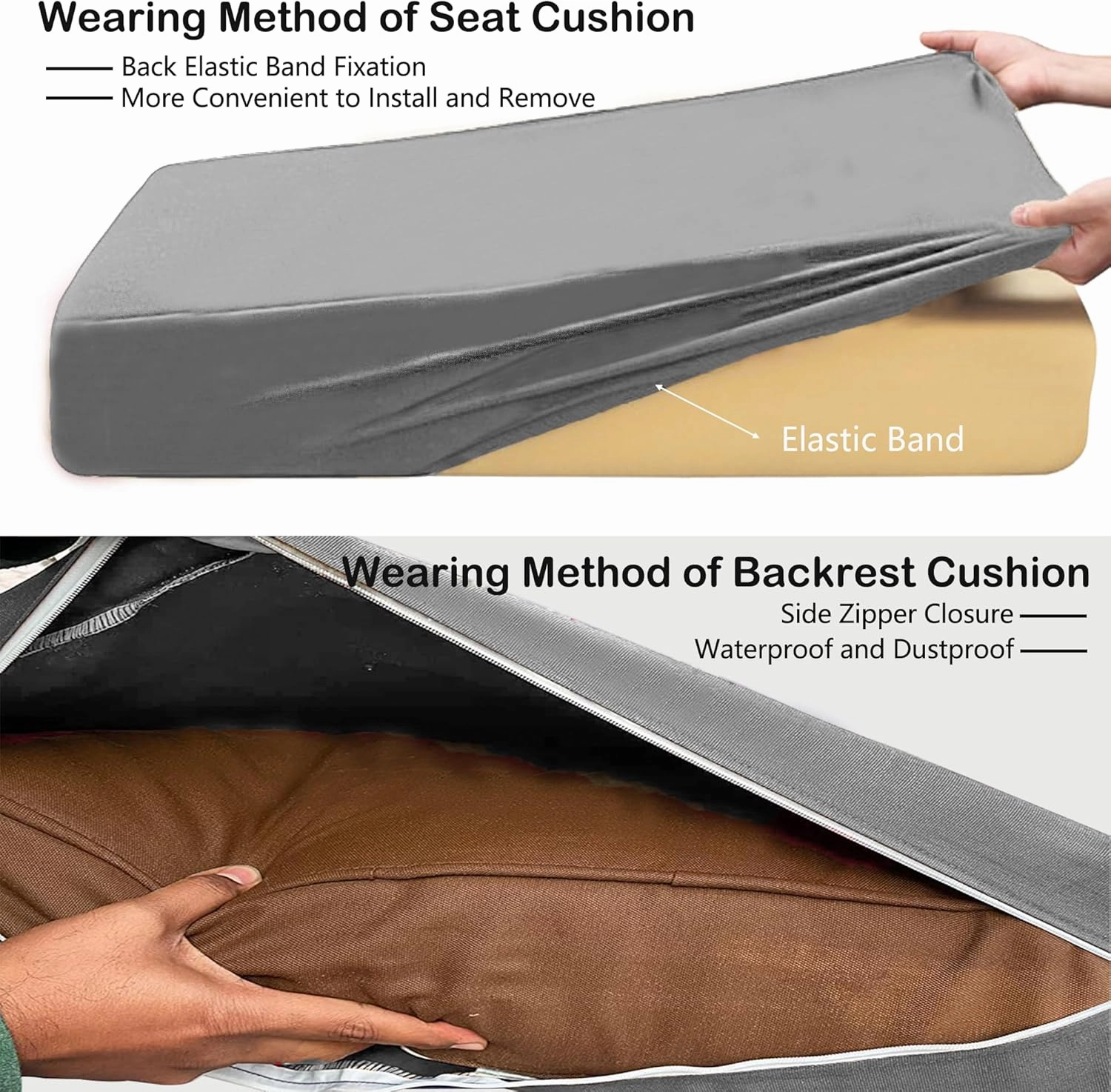 Sqodok Outdoor Cushion Covers 14Pcs Patio Cushion Slipcovers, Replacement Waterproof with Zipper for 6-Seaters Sofa, Outdoor Furniture Cushion Slipcovers Set Seat and Back, Covers Only, Grey