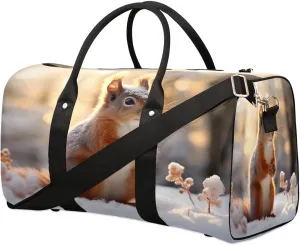 Squirrel Snow Pattern Travel Duffel Bag for Women Men Foldable Sport Gym Tote Bag Lightweight Waterproof Weekender Overnight Bag for Weekend Holiday Gym Swim Yoga