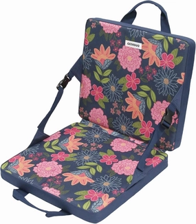 Stadium Seat Foldable with Back Support Chair Cushion Portable for Bleacher Seating Pad Thick Floral Soft with Handle for Sports Events Hiking Fishing Camping Concerts (Blue Floral)