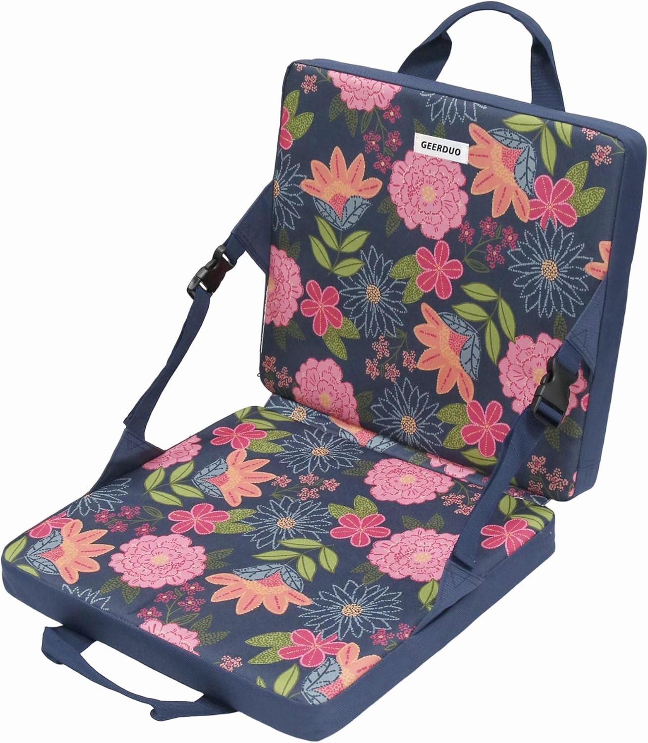Stadium Seat Foldable with Back Support Chair Cushion Portable for Bleacher Seating Pad Thick Floral Soft with Handle for Sports Events Hiking Fishing Camping Concerts (Blue Floral)