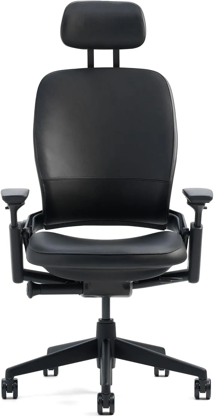 Steelcase Leap Desk Chair V2 with Headrest in Buzz2 Alpine Fabric - 4-Way Highly Adjustable Arms - Black Frame and Base - Soft Dual Wheel Hard Floor Casters