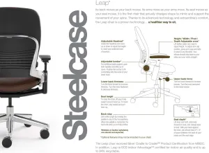 Steelcase Leap Desk Task Chair in Buzz2 5G64 Alpine Fabric with Headrest - 4-Way Highly Adjustable Arms - Platinum Frame and Base - Soft Dual Wheel Hard Floor Casters
