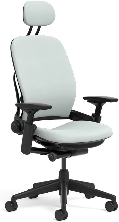 Steelcase Leap Task Chair: Black Base - 4D Adjustable Arms - Headrest - Hard Floor Casters