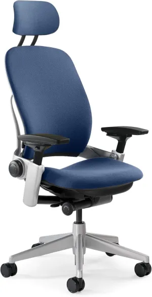 Steelcase Leap Task Chair: Platinum Base - 4D Adjustable Arms - Headrest - Hard Floor Casters