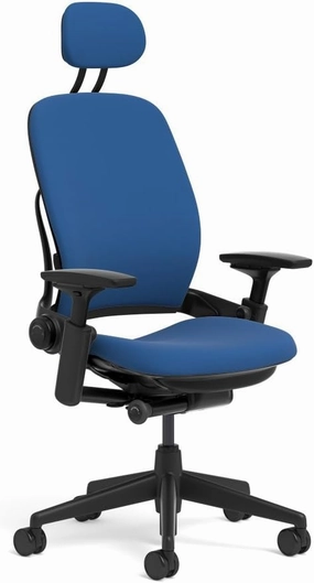 Steelcase Leap Task Chair: Black Base - 4D Adjustable Arms - Headrest - Hard Floor Casters