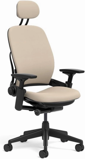 Steelcase Leap Task Chair: Black Base - 4D Adjustable Arms - Headrest - Hard Floor Casters