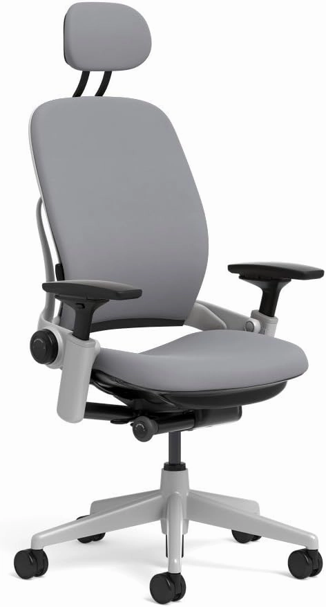 Steelcase Leap Task Chair: Platinum Base - 4D Adjustable Arms - Headrest - Standard Carpet Casters