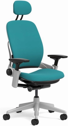 Steelcase Leap Task Chair: Platinum Base - 4D Adjustable Arms - Headrest - Standard Carpet Casters