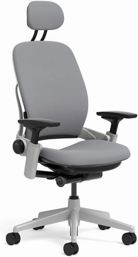 Steelcase Leap Task Chair: Platinum Base - 4D Adjustable Arms - Headrest - Standard Carpet Casters