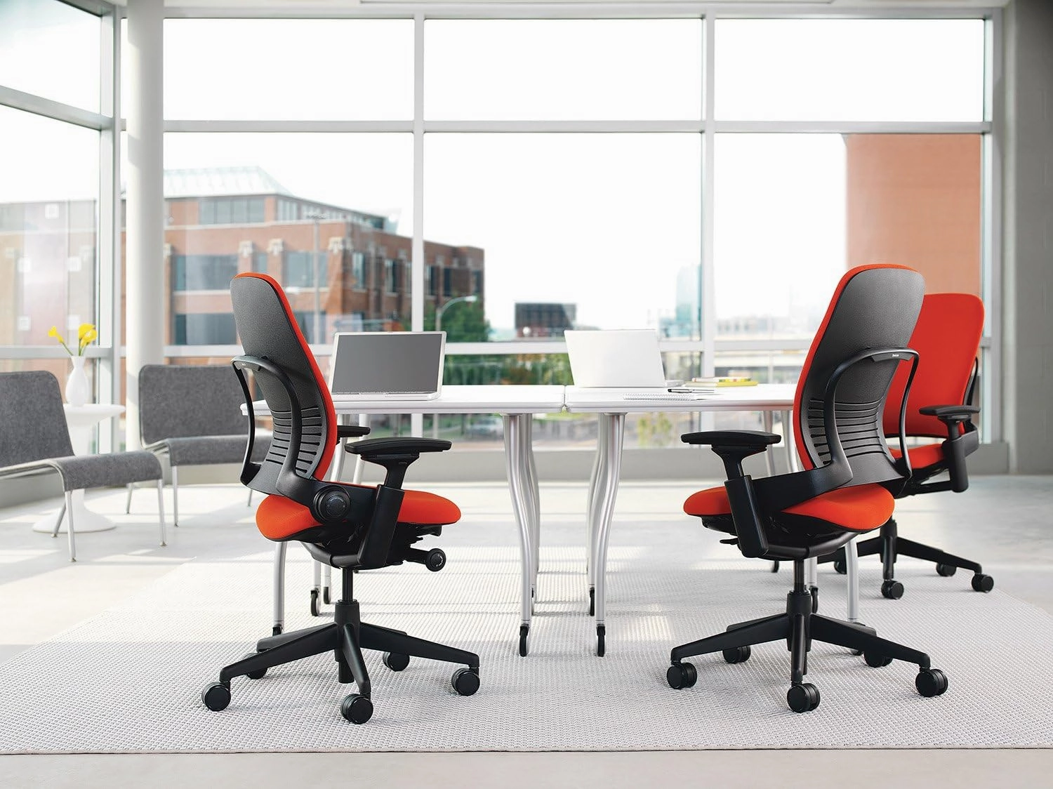 Steelcase Leap V2 Desk Chair in Buzz2 Blue Fabric - 4-Way Highly Adjustable Arms - Black Frame and Base - Soft Dual Wheel Hard Floor Casters