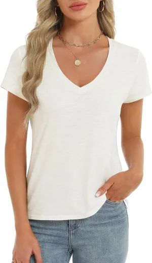 Stelle Womens Modal Soft T Shirts Short Sleeve V Neck Basic Tee Casual Loose Fit Tops Lightweight Soft Summer Outfits Clothes