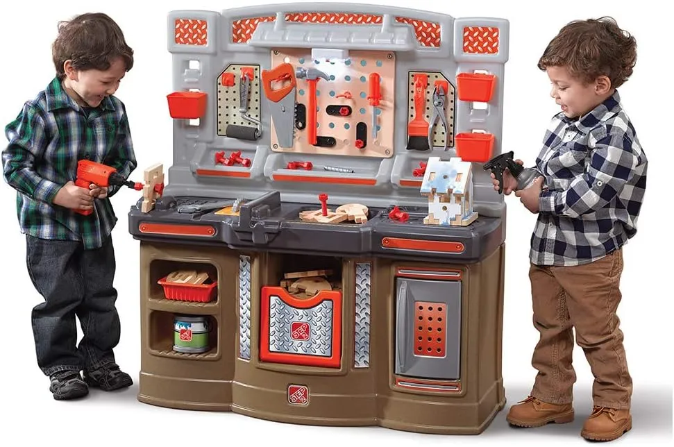 Step2 Big Builders Pro Kids Workbench, Indoor/Outdoor Tool Bench for Children, Interactive Play with Sounds, Made of Durable Plastic, Includes 45 Piece Toy Accessories, For Toddlers 3  Years Old