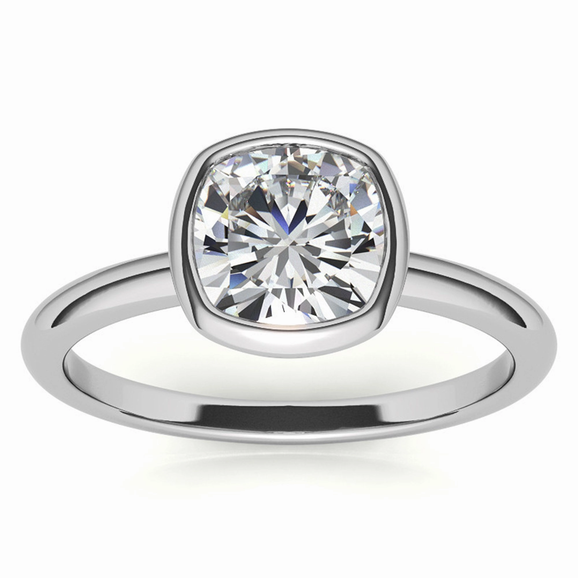 Sterling Silver Cushion-Cut Diamond Adjustable  Engagement White Gold Ring For Woman