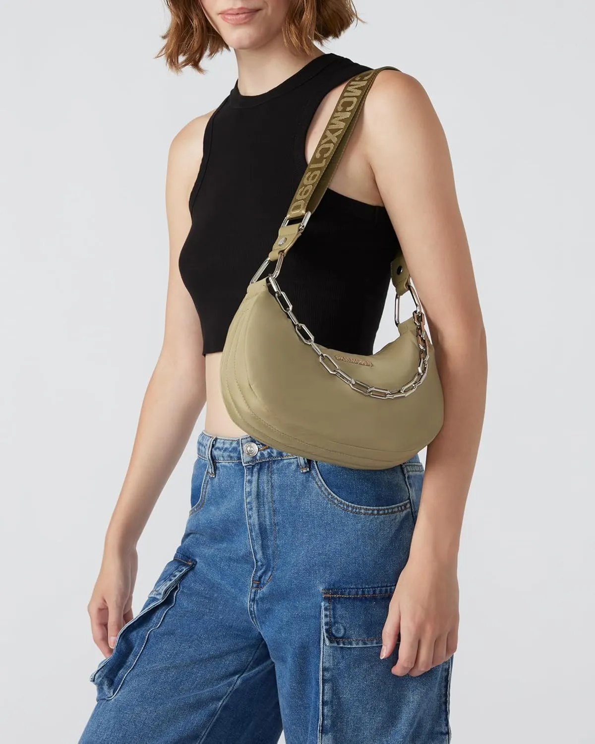 Steve Madden Zoeyy-n Nylon Moon Shape Bag with Chain