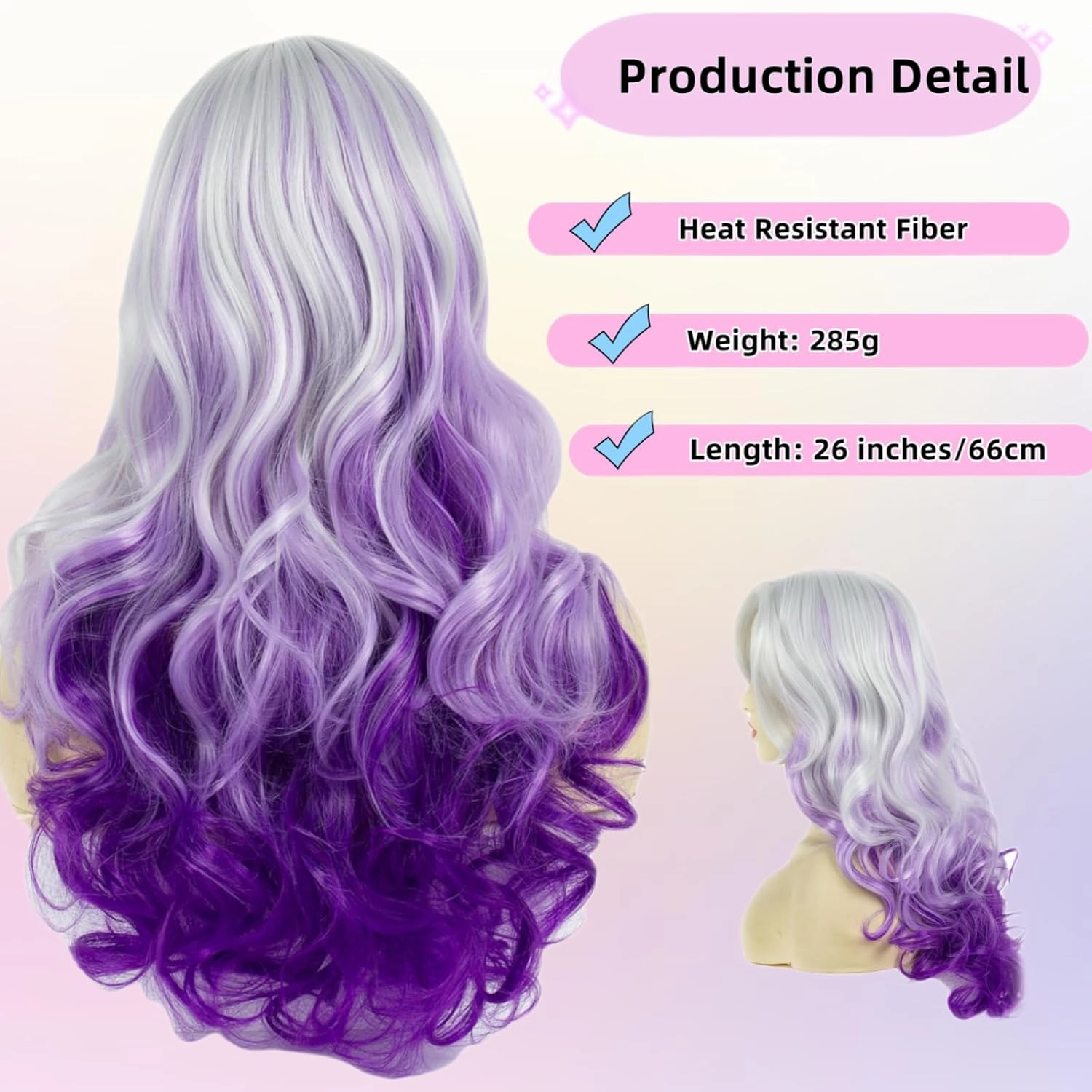 STfantasy Purple Ombre Wig – Long Wavy Purple Cosplay Wig for Women, Heat Resistant, No Tangle, No Shedding – Perfect for Party Costume Mardi Gras and Gothic Styles