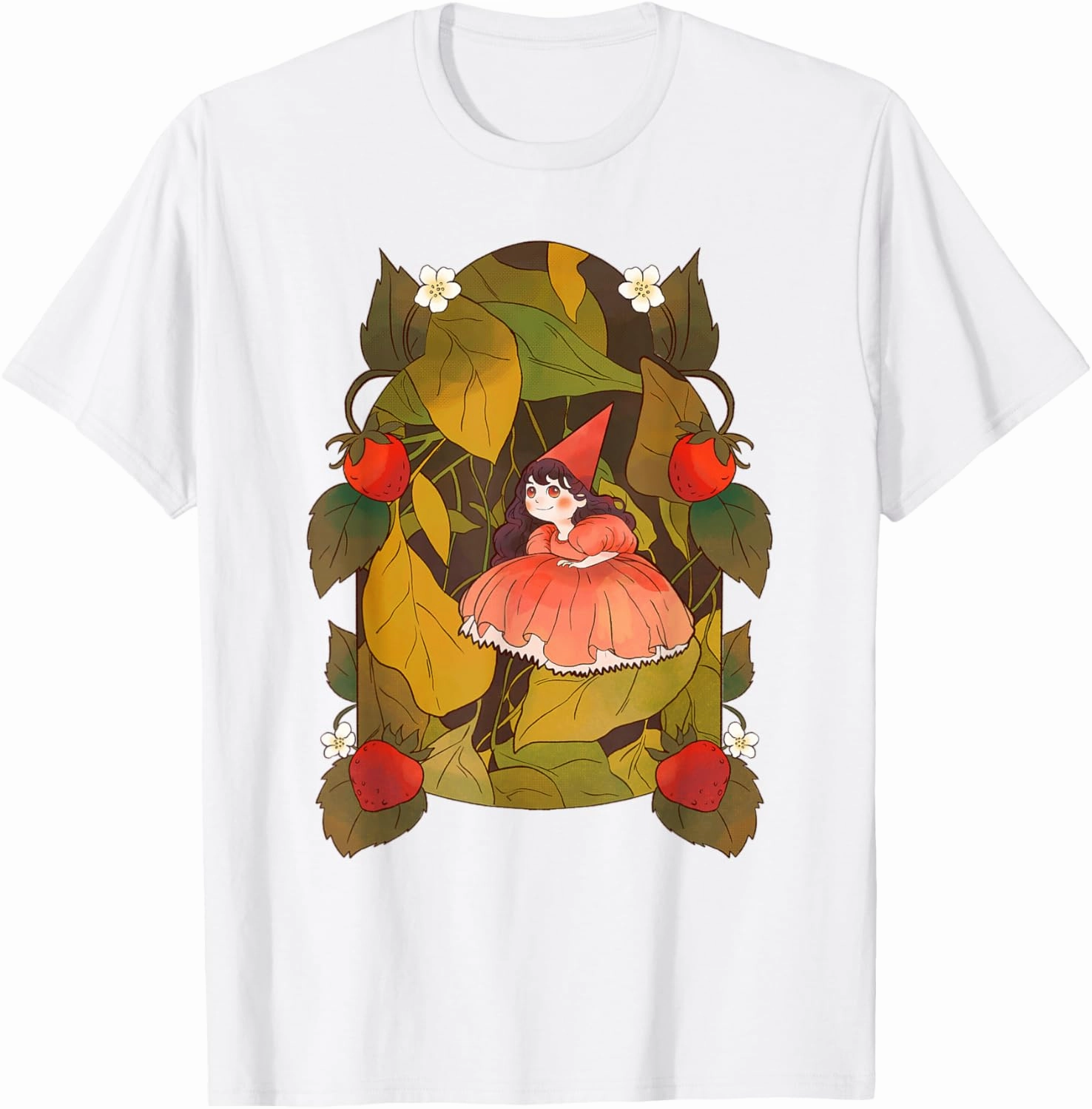 Strawberry Fairy Berries Leaves Fantasy Magic T-Shirt