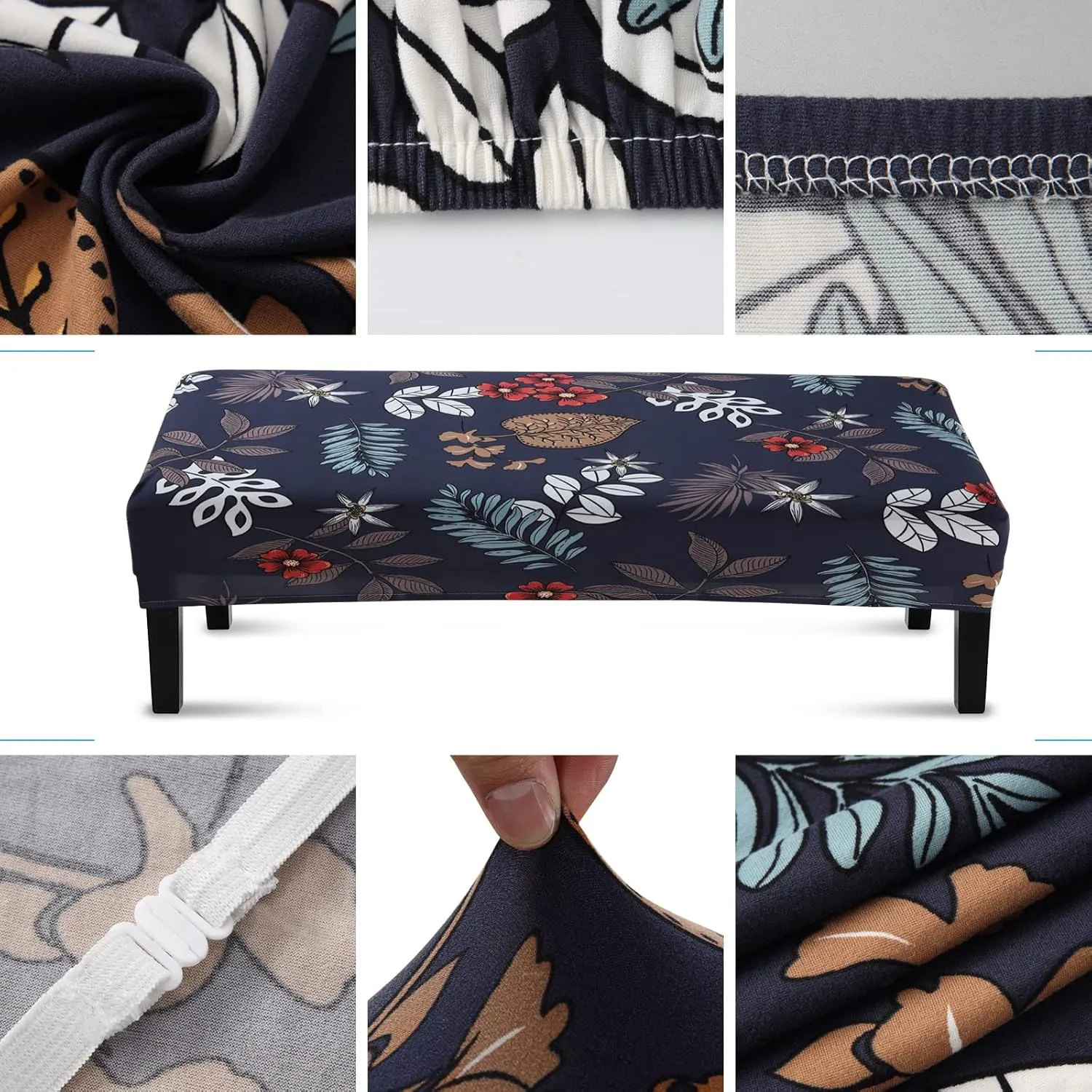 Stretch Dining Bench Cover, Anti-Dust Removable Bench Slipcover Washable Seat Cushion Protector for Bedroom, Kitchen, Hotel, Banquet (Dark Blue)