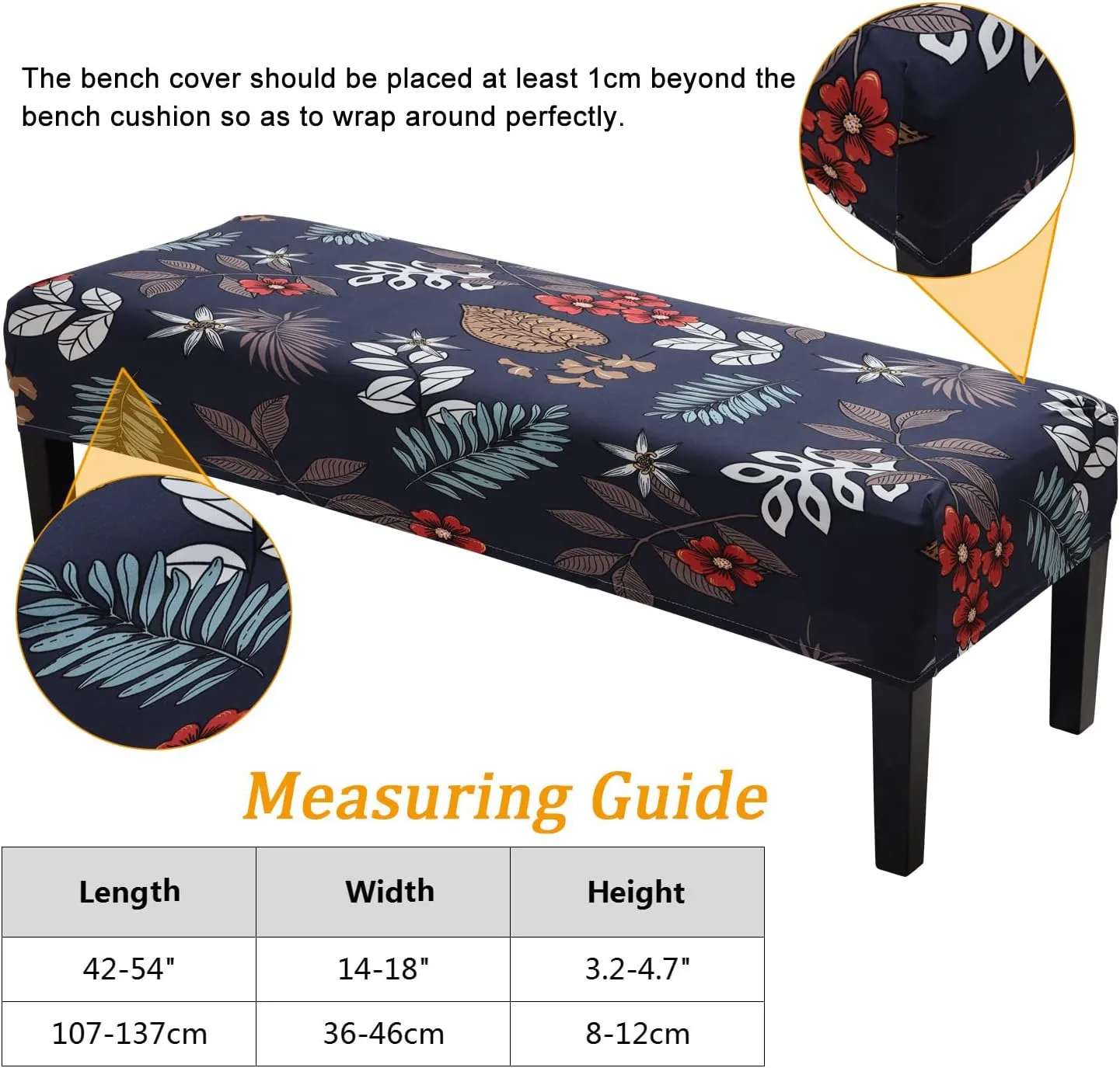 Stretch Dining Bench Cover, Anti-Dust Removable Bench Slipcover Washable Seat Cushion Protector for Bedroom, Kitchen, Hotel, Banquet (Dark Blue)
