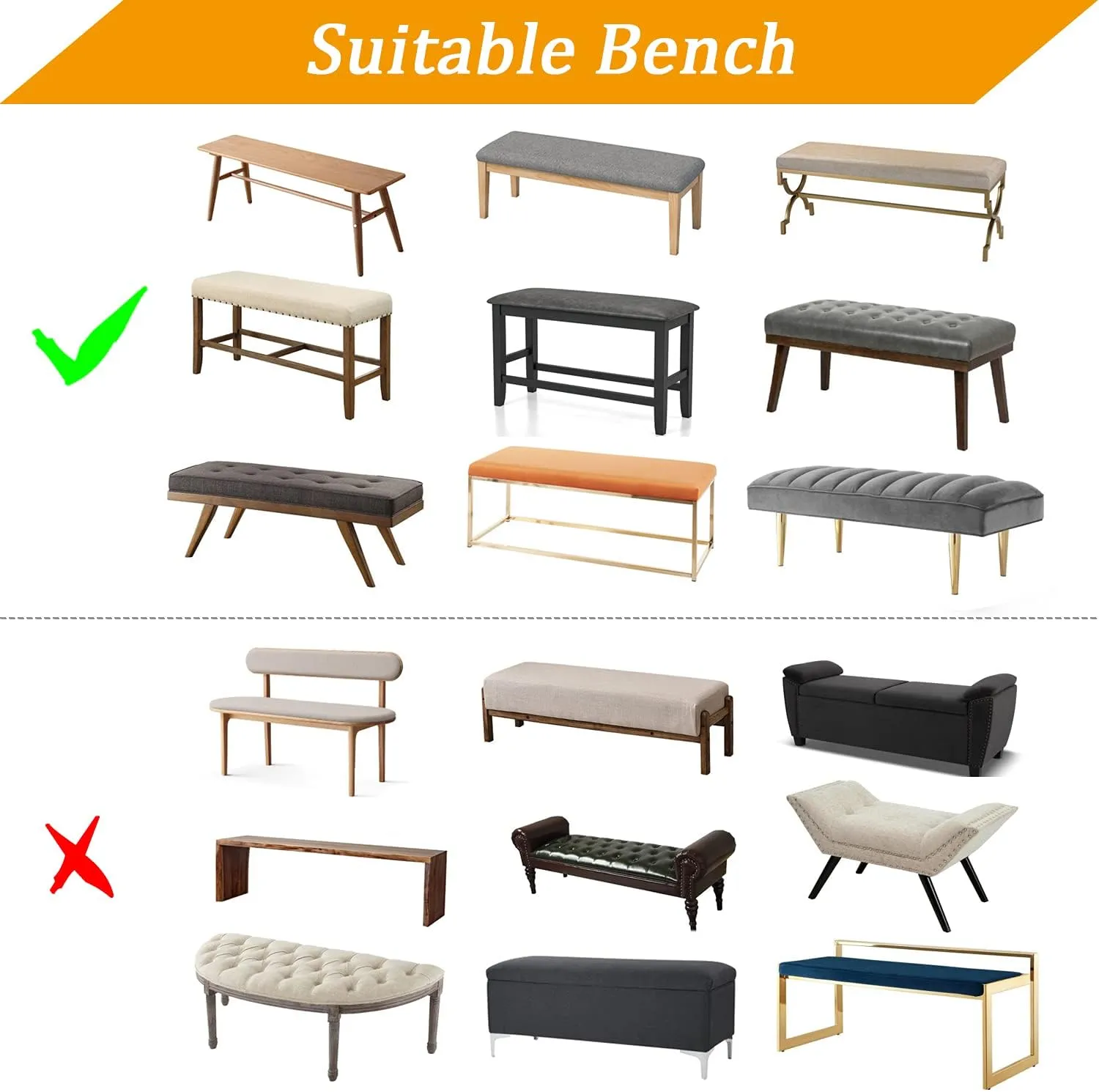 Stretch Dining Bench Cover, Anti-Dust Removable Bench Slipcover Washable Seat Cushion Protector for Bedroom, Kitchen, Hotel, Banquet (Dark Blue)