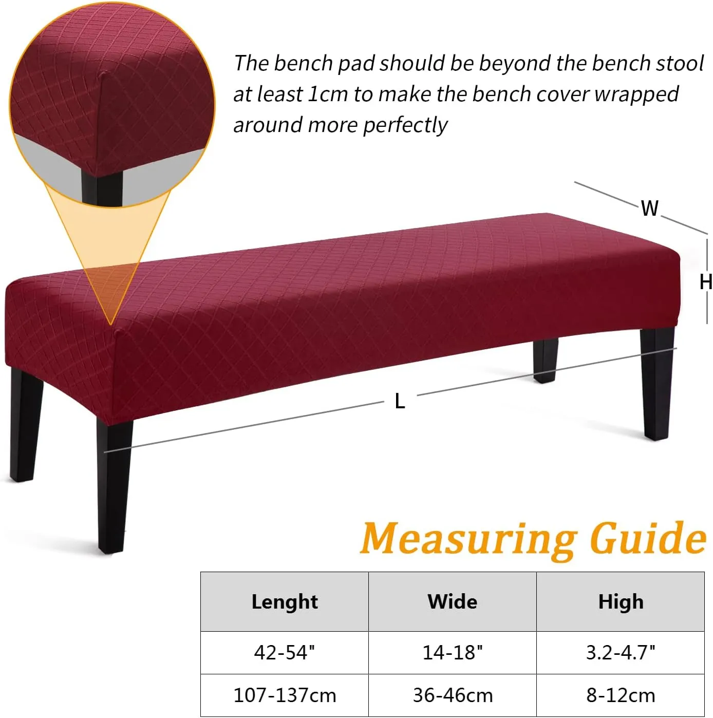 Stretch Jacquard Dining Bench Cover - Anti-Dust Removable Bench Slipcover Washable Seat Cushion Protector for Bedroom, Kitchen, Hotel, Banquet (Burgundy)