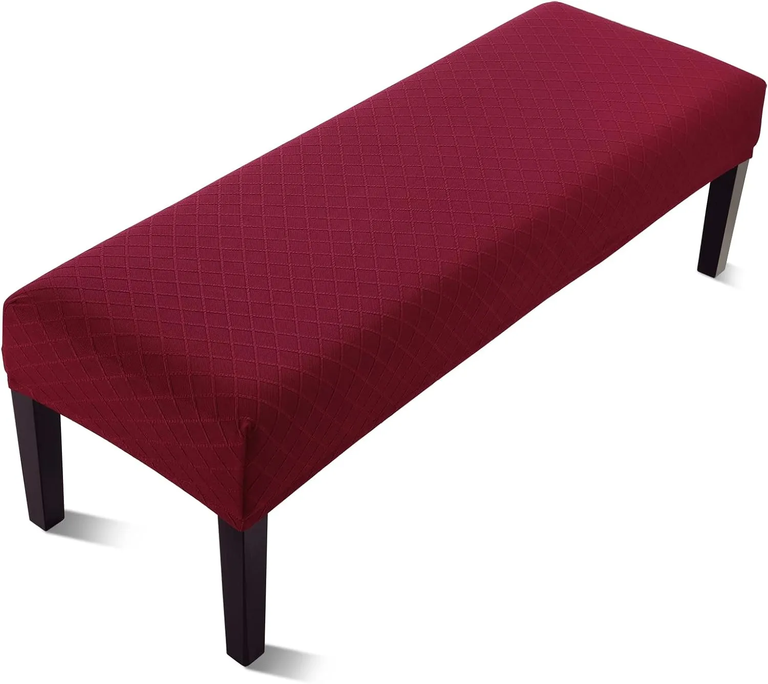 Stretch Jacquard Dining Bench Cover - Anti-Dust Removable Bench Slipcover Washable Seat Cushion Protector for Bedroom, Kitchen, Hotel, Banquet (Burgundy)