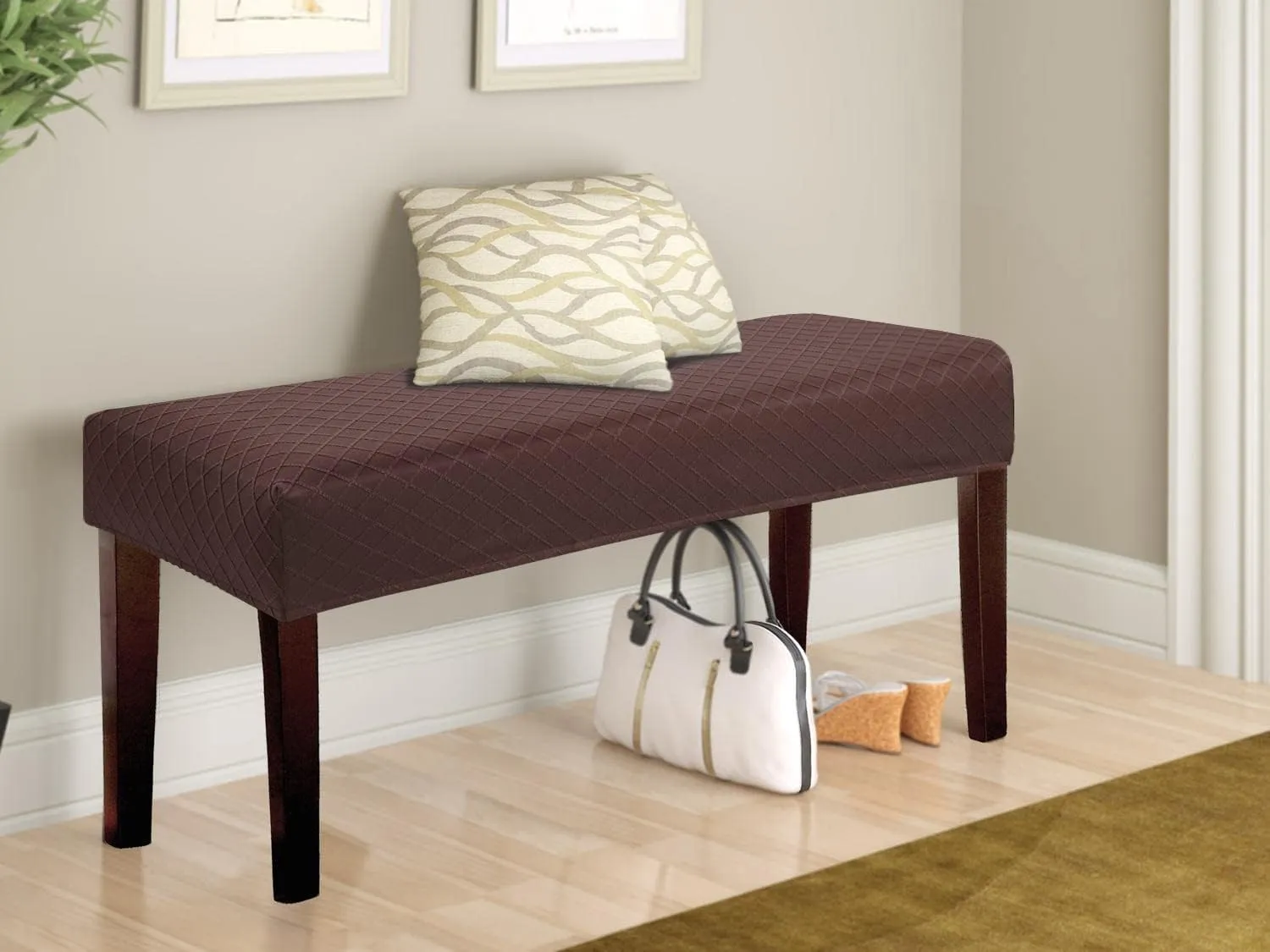 Stretch Jacquard Dining Bench Cover - Anti-Dust Removable Bench Slipcover Washable Seat Cushion Protector for Bedroom, Kitchen, Hotel, Banquet (Chocolate)