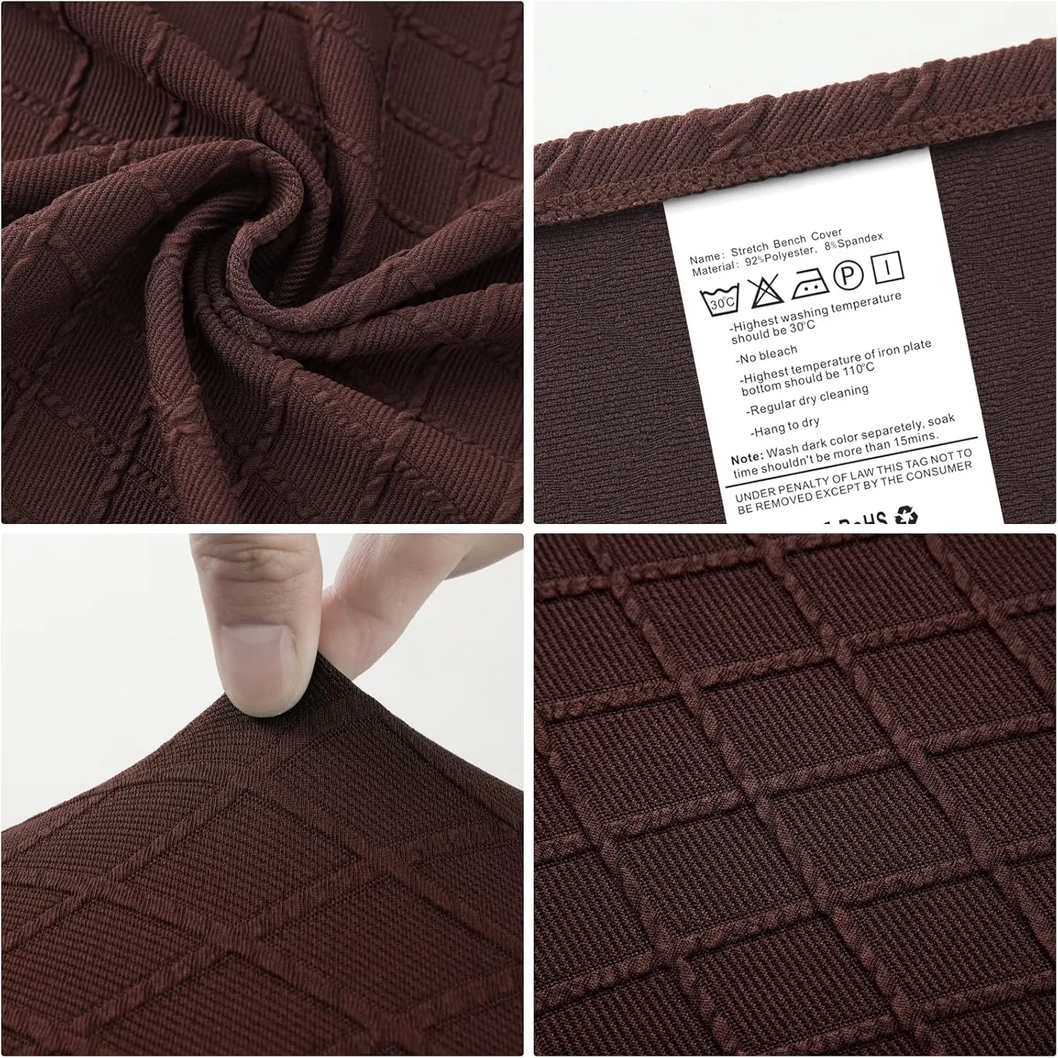 Stretch Jacquard Dining Bench Cover - Anti-Dust Removable Bench Slipcover Washable Seat Cushion Protector for Bedroom, Kitchen, Hotel, Banquet (Chocolate)