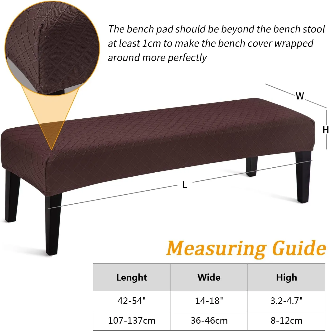 Stretch Jacquard Dining Bench Cover - Anti-Dust Removable Bench Slipcover Washable Seat Cushion Protector for Bedroom, Kitchen, Hotel, Banquet (Chocolate)