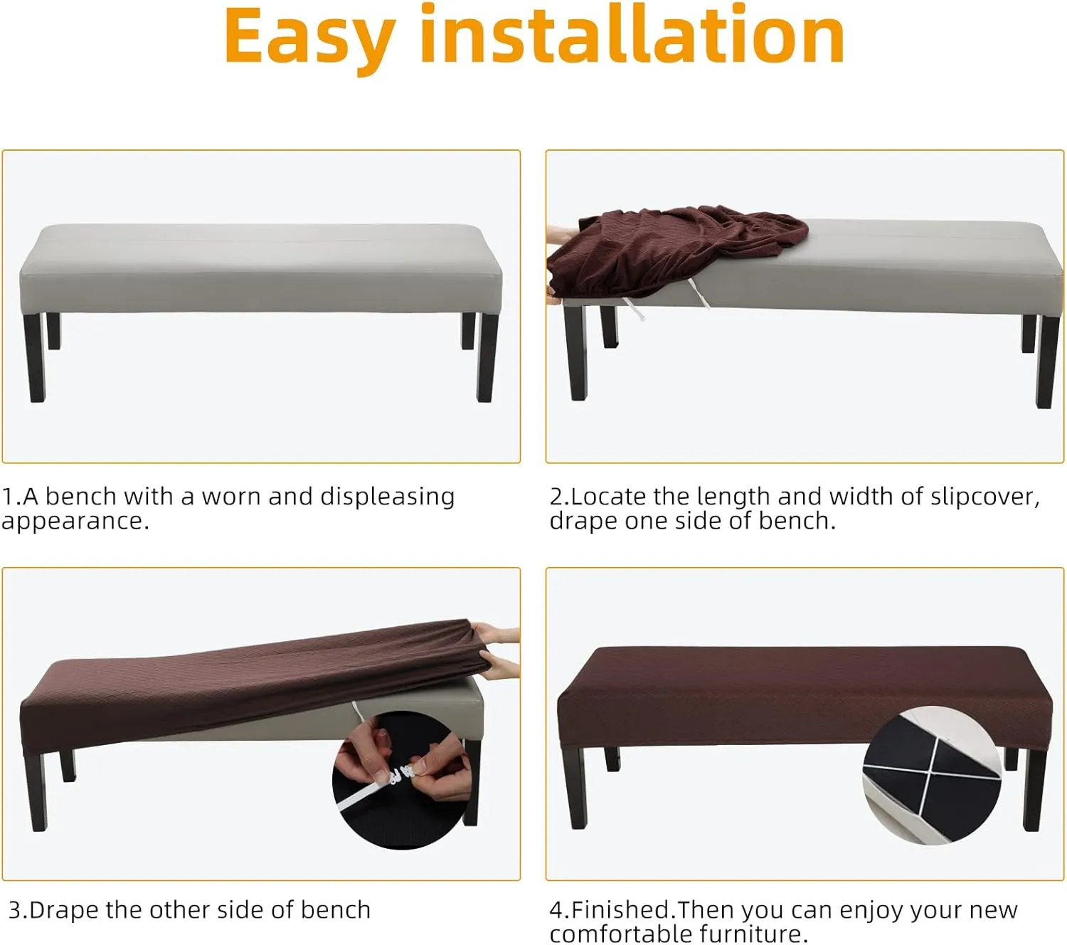 Stretch Jacquard Dining Bench Cover - Anti-Dust Removable Bench Slipcover Washable Seat Cushion Protector for Bedroom, Kitchen, Hotel, Banquet (Chocolate)