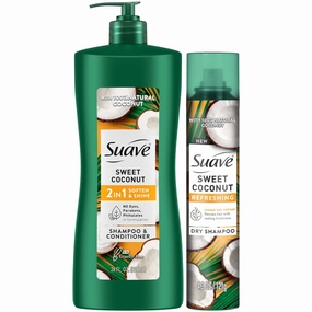 Suave Sweet Coconut Shampoo & Conditioner 2-in-1   Dry Shampoo for Women – Gentle Formulas with 100% Natural Coconut Oil