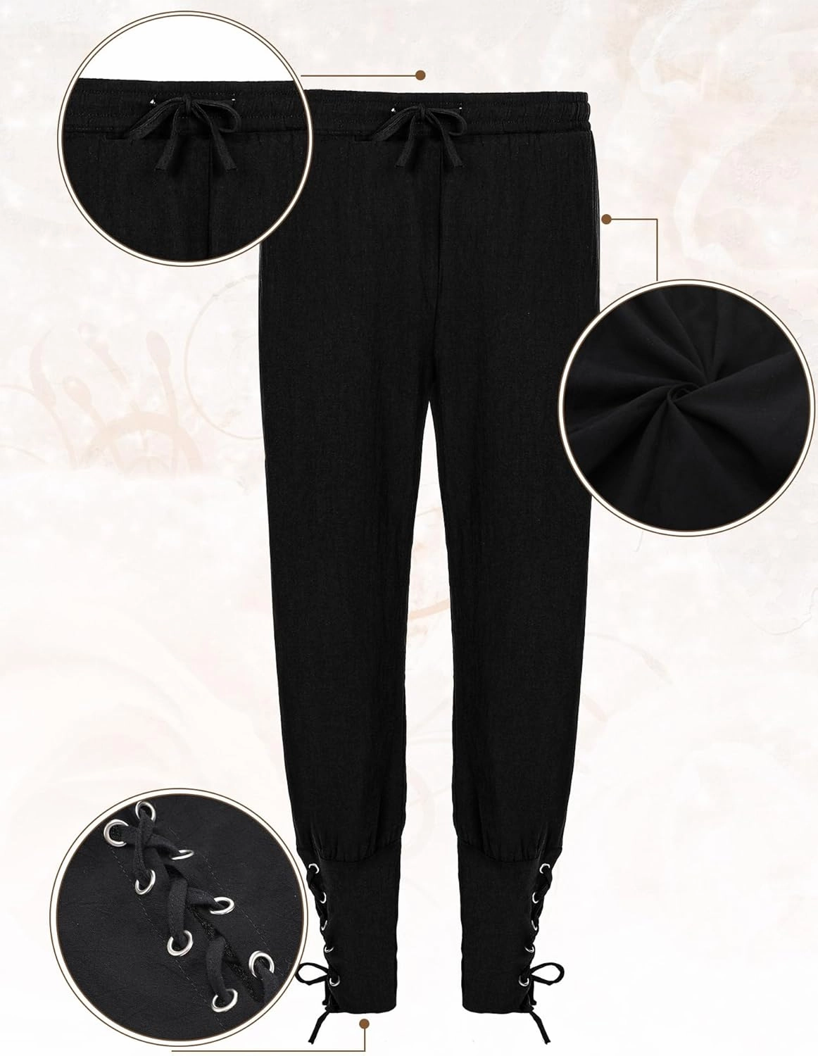 Suhine 6 Pcs Men's Halloween Renaissance Costume Set Medieval Vest Shirt Ankle Banded Pants Viking Belt Armband Pouch