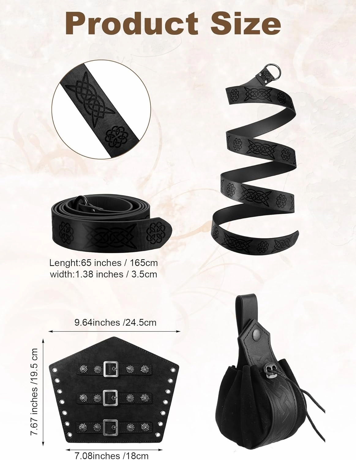 Suhine 6 Pcs Men's Halloween Renaissance Costume Set Medieval Vest Shirt Ankle Banded Pants Viking Belt Armband Pouch
