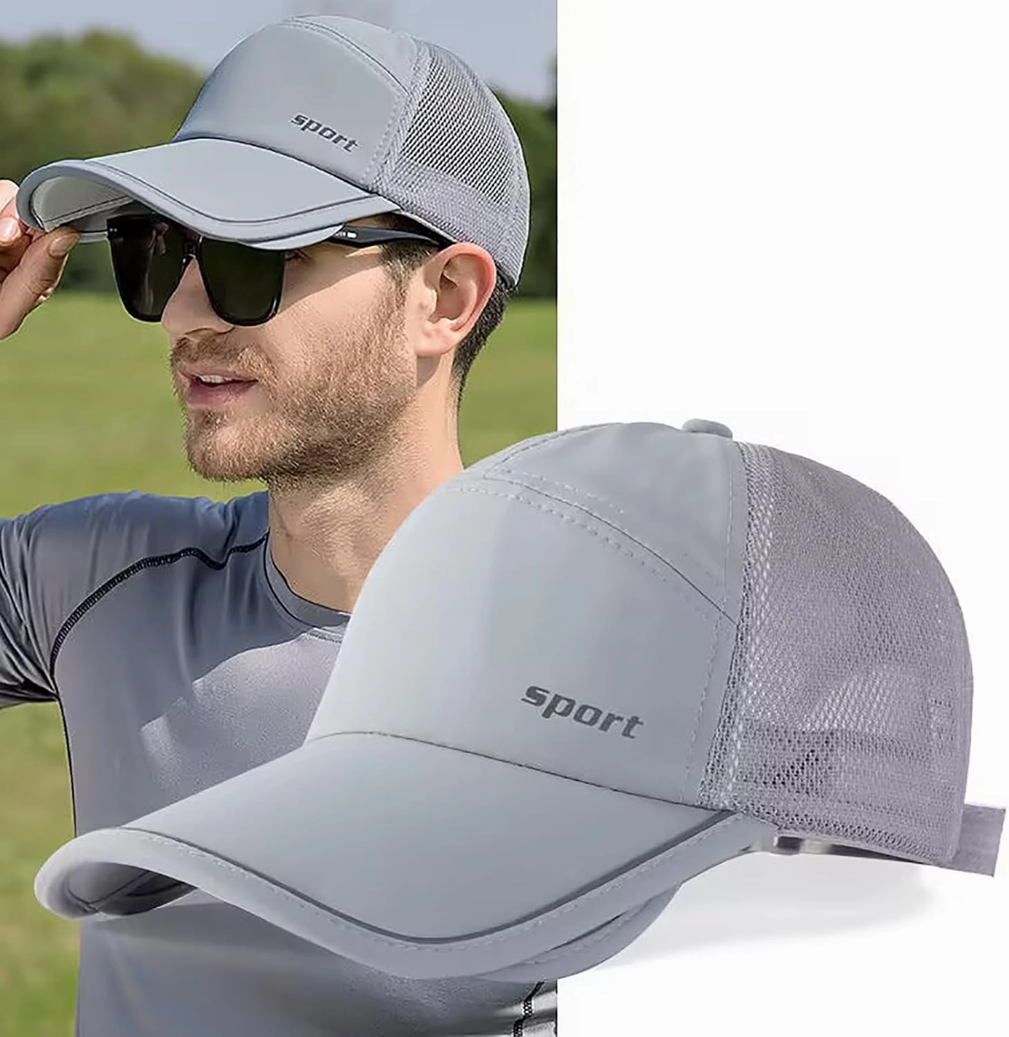Sun Visor Hats for Men Women Retractable Brim Adjustable UV Protection Mesh Baseball Cap