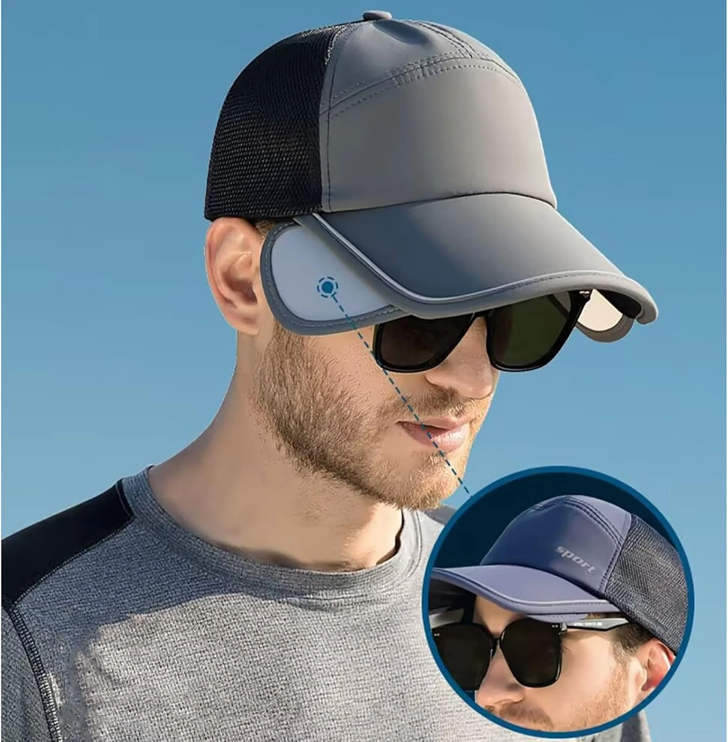 Sun Visor Hats for Men Women Retractable Brim Adjustable UV Protection Mesh Baseball Cap