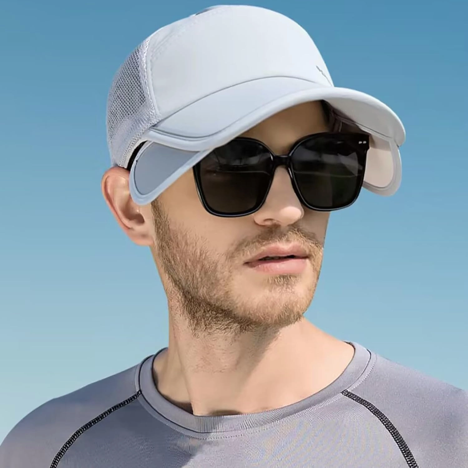 Sun Visor Hats for Men Women Retractable Brim Adjustable UV Protection Mesh Baseball Cap