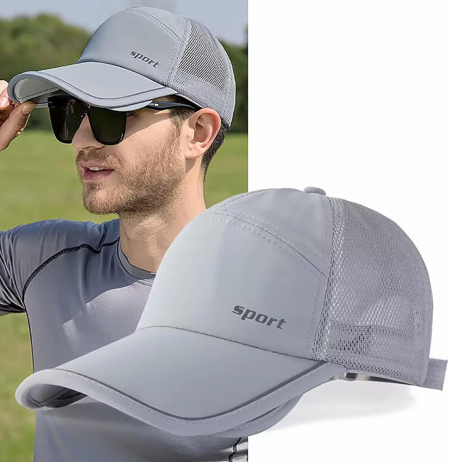 Sun Visor Hats for Men Women Retractable Brim Adjustable UV Protection Mesh Baseball Cap