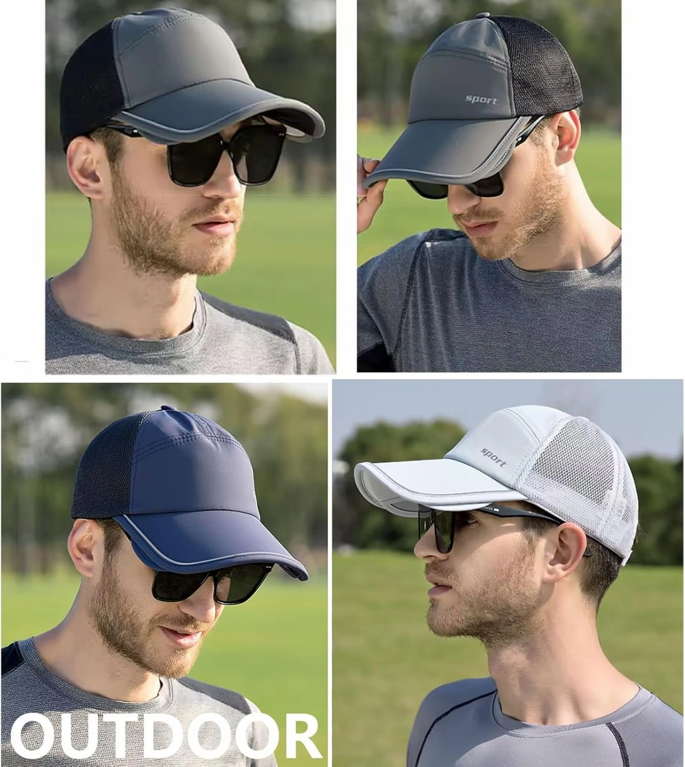 Sun Visor Hats for Men Women Retractable Brim Adjustable UV Protection Mesh Baseball Cap