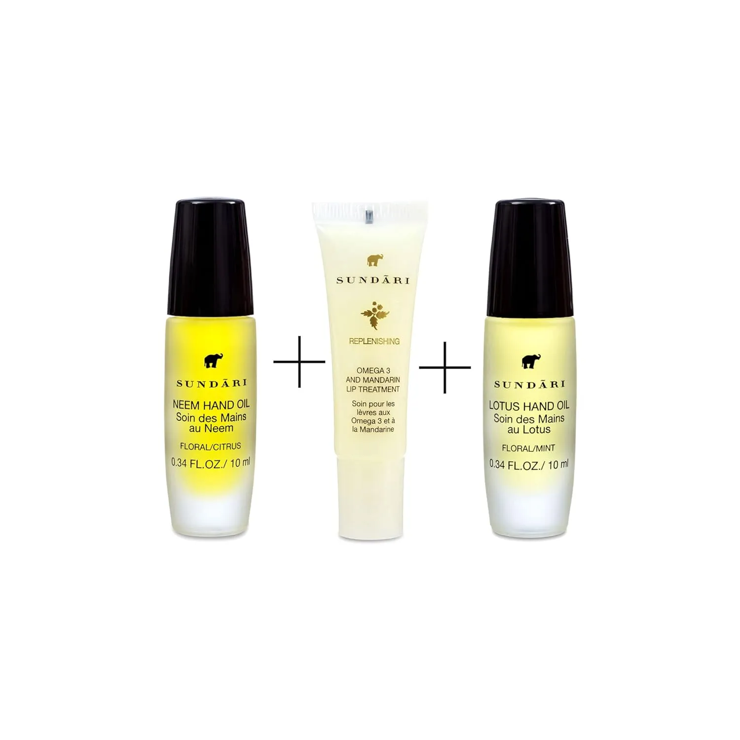 SUNDARI Hand & Lip Care Set, Natural Oils Roll-on for Dry Hands and Lip Balm for Deep Hydration, Soft and Nourished Skin, Best Value Gift Set