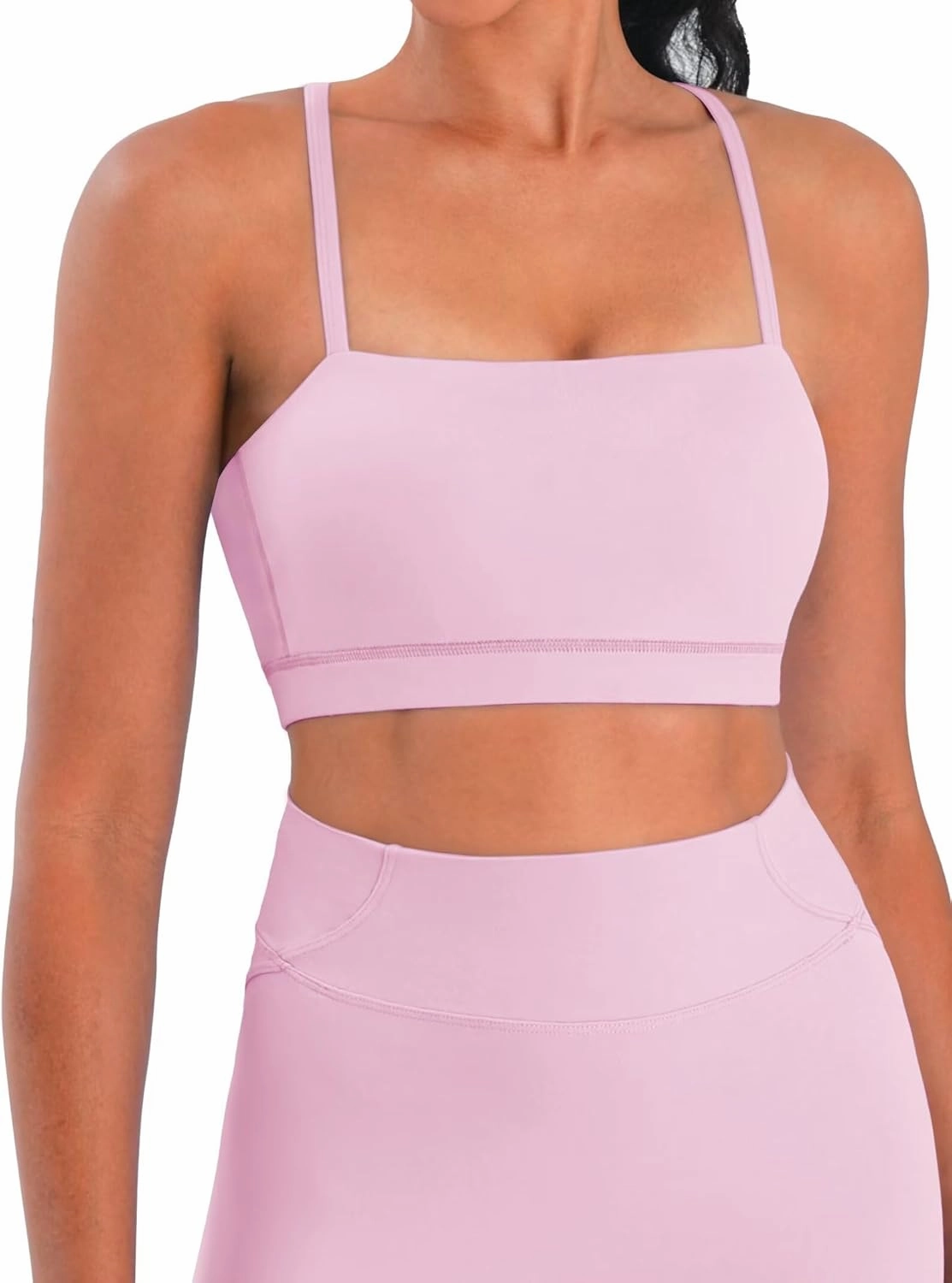 Sunzel Womens Sports Bra Buttery Soft Adjustable Straps Padded Yoga Bra Scoop Neck Wireless Bra Crop Top for Workout Gym
