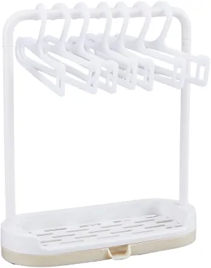 SUPERFINDINGS Plastic Doll Garment Rack with 10pcs Clothes Hanger White Mini Doll Clothes Display Stand Dress Outfit Holders Miniature Dollhouse Accessories with Storage Base for Closets 170x25x197mm