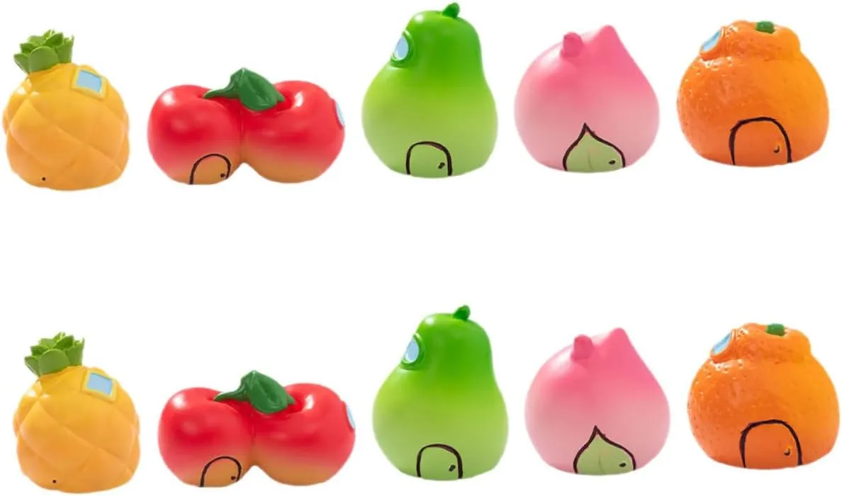 SUPVOX 10pcs Mini Fruit Houses Resin Landscape Figurines for Terrarium Bonsai Decor Simulation Fruit Decorations for Office Home Dollhouse Micro Scene
