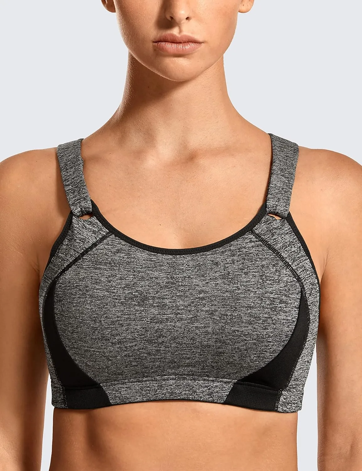SYROKAN Women's Sports Bra High Impact Front Adjustable Support Lightly Padded Wireless Racerback Workout Running