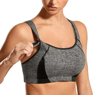 SYROKAN Women's Sports Bra High Impact Front Adjustable Support Lightly Padded Wireless Racerback Workout Running