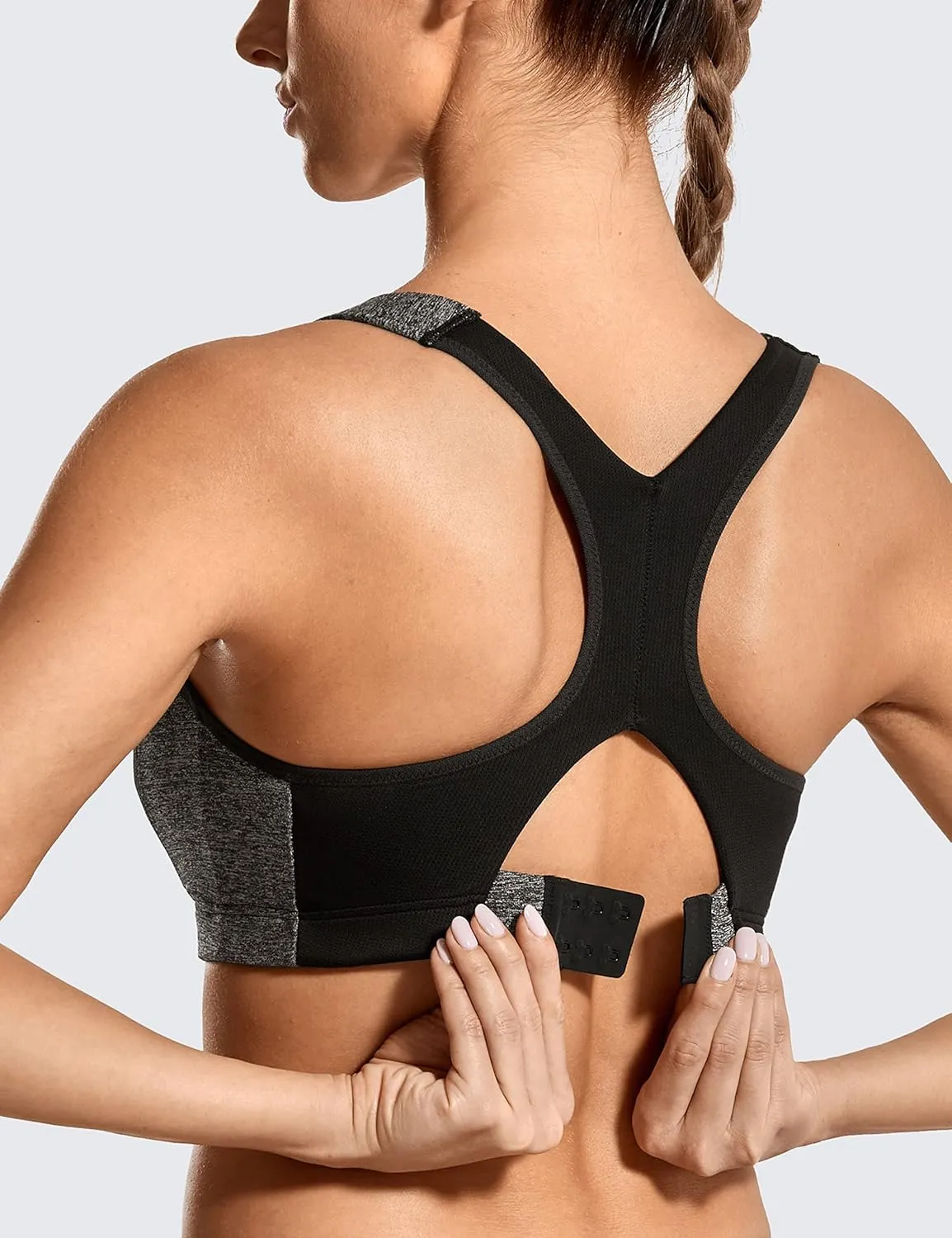 SYROKAN Women's Sports Bra High Impact Front Adjustable Support Lightly Padded Wireless Racerback Workout Running