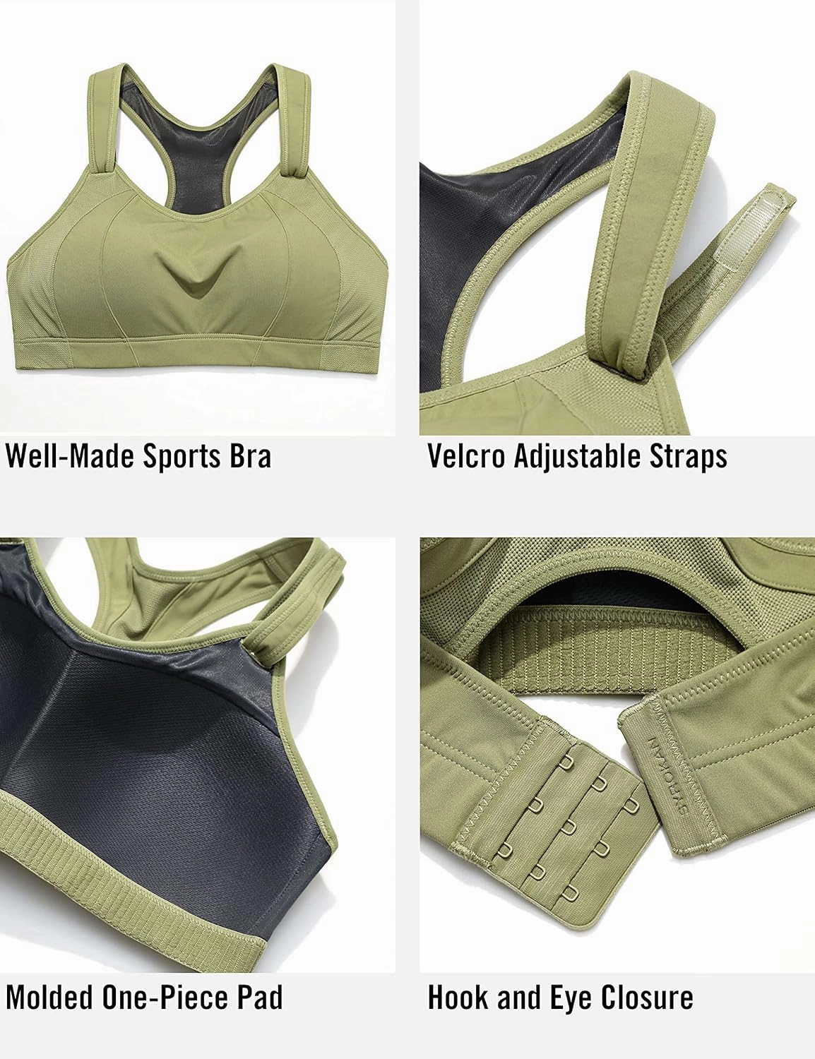 SYROKAN Women's Sports Bra Front Adjustable High Impact Support Padded Wireless Racerback Plus Size Running Bra