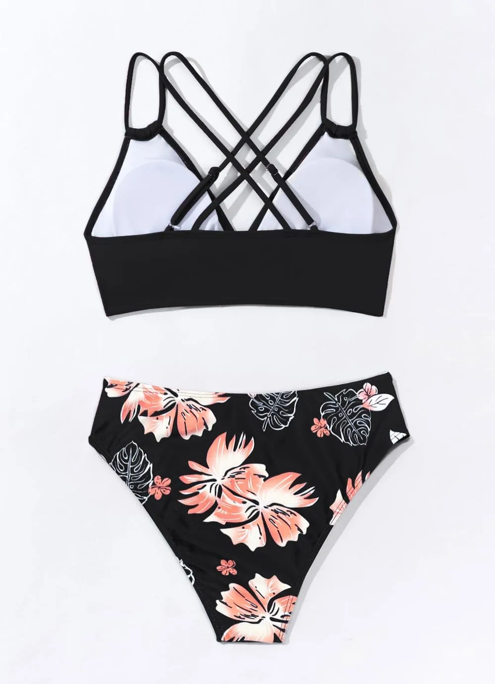 Tainehs Women's Push Up V Neck Bikini Sets Criss Cross Back Two Piece Bathing Suit